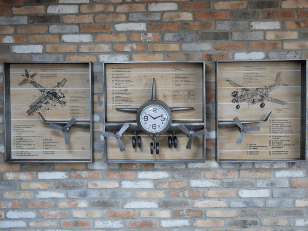 Horloge murale aéroplane en trois cadres
