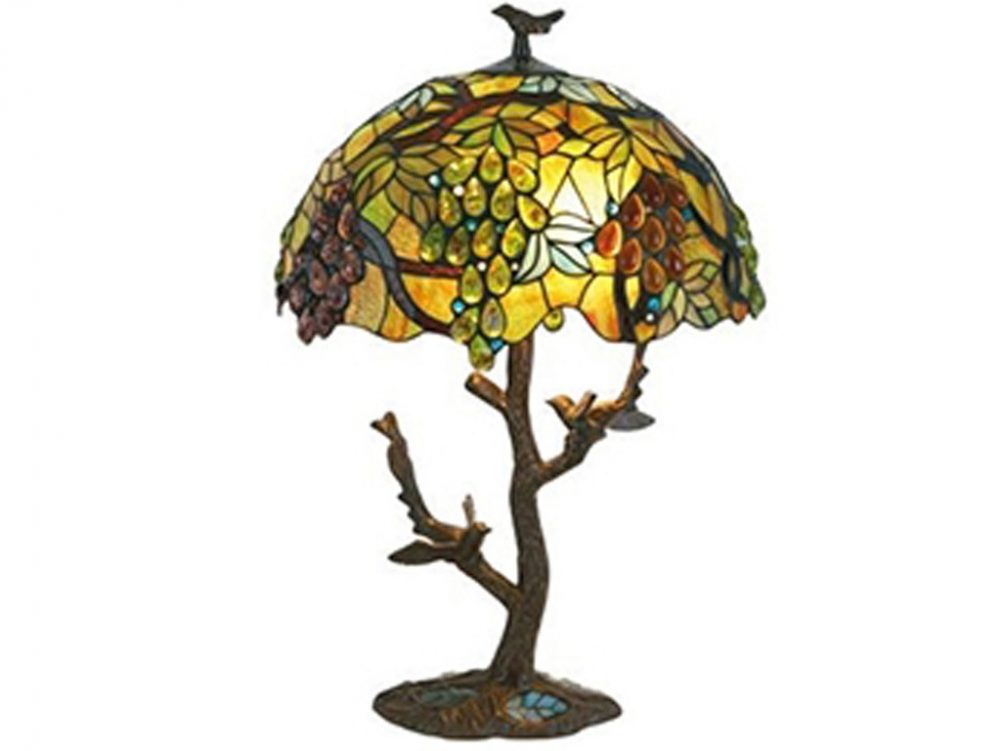 Lampe style Tiffany pied en forme d'arbre