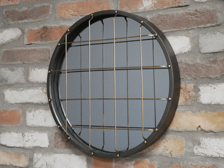 Miroir mural rond en métal avec grille