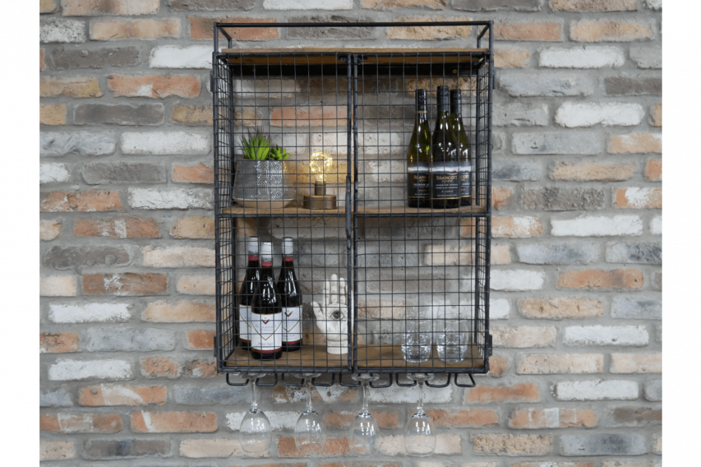 Bar à vin mural en métal avec deux portes