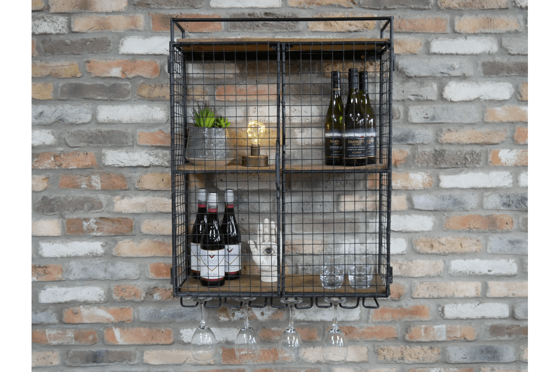 Bar à vin mural en métal avec deux portes