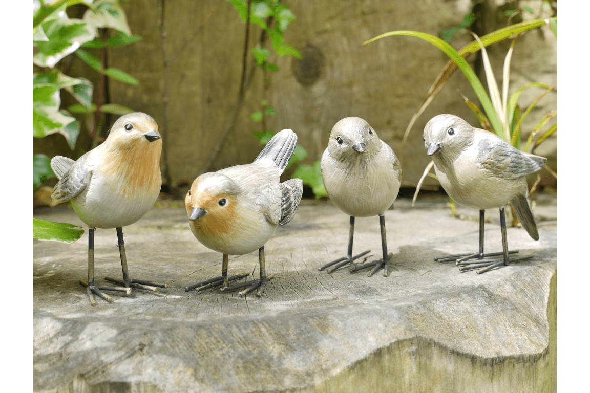 Groupe Décoratif De 4 Petits Oiseaux - Déco brocante