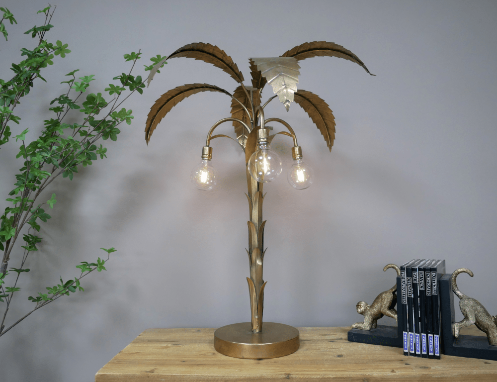 Lampe en métal doré en forme de palmier