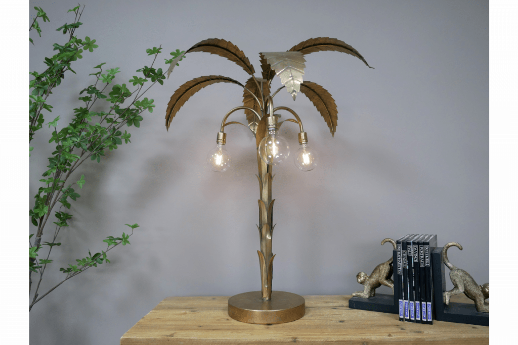 Lampe en métal doré en forme de palmier