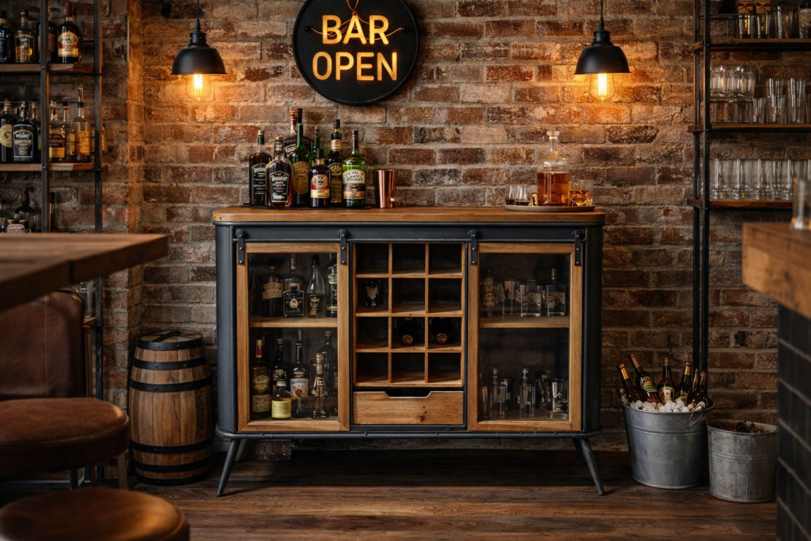 Bar à vin avec deux portes coulissantes