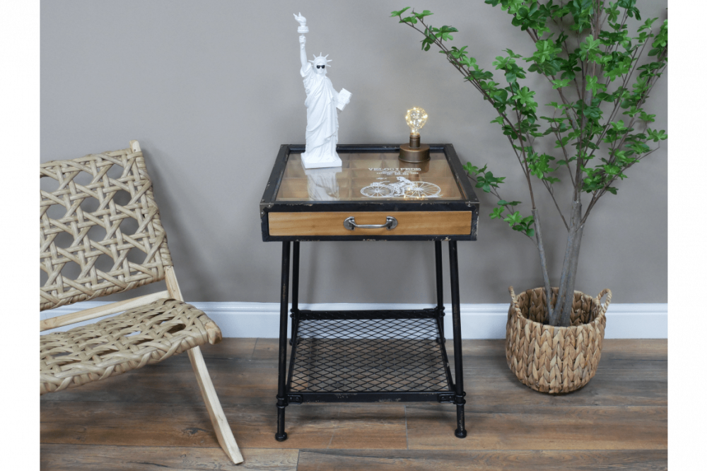 Petite table en métal et bois style indus
