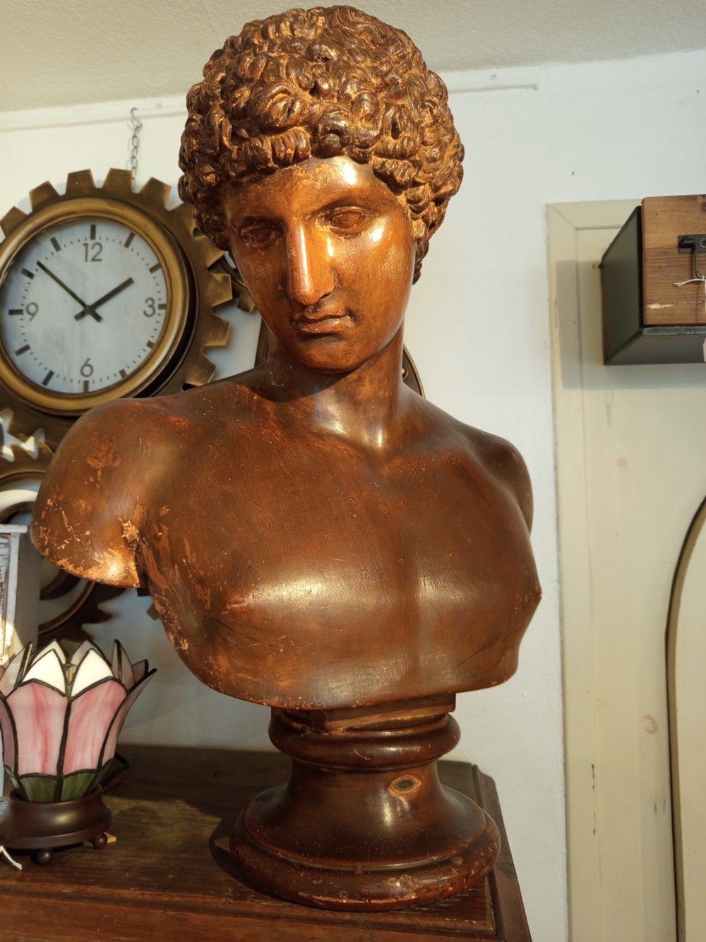 Grand Buste Ancien D'Antinoüs En Plâtre – Image 3