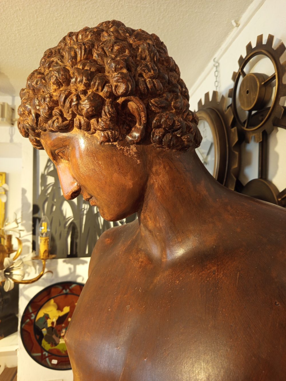 Grand Buste Ancien D'Antinoüs En Plâtre – Image 2
