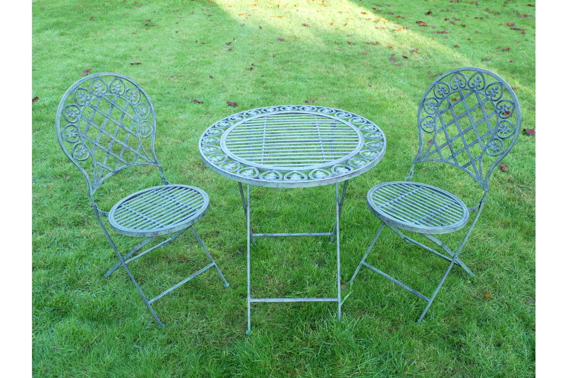 Salon de jardin en métal bleu vieilli