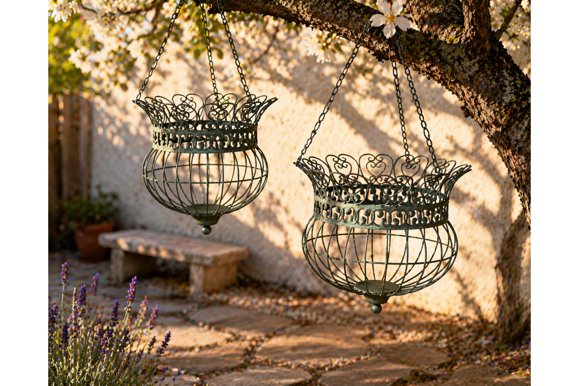 Paire de jardinières en métal suspendues