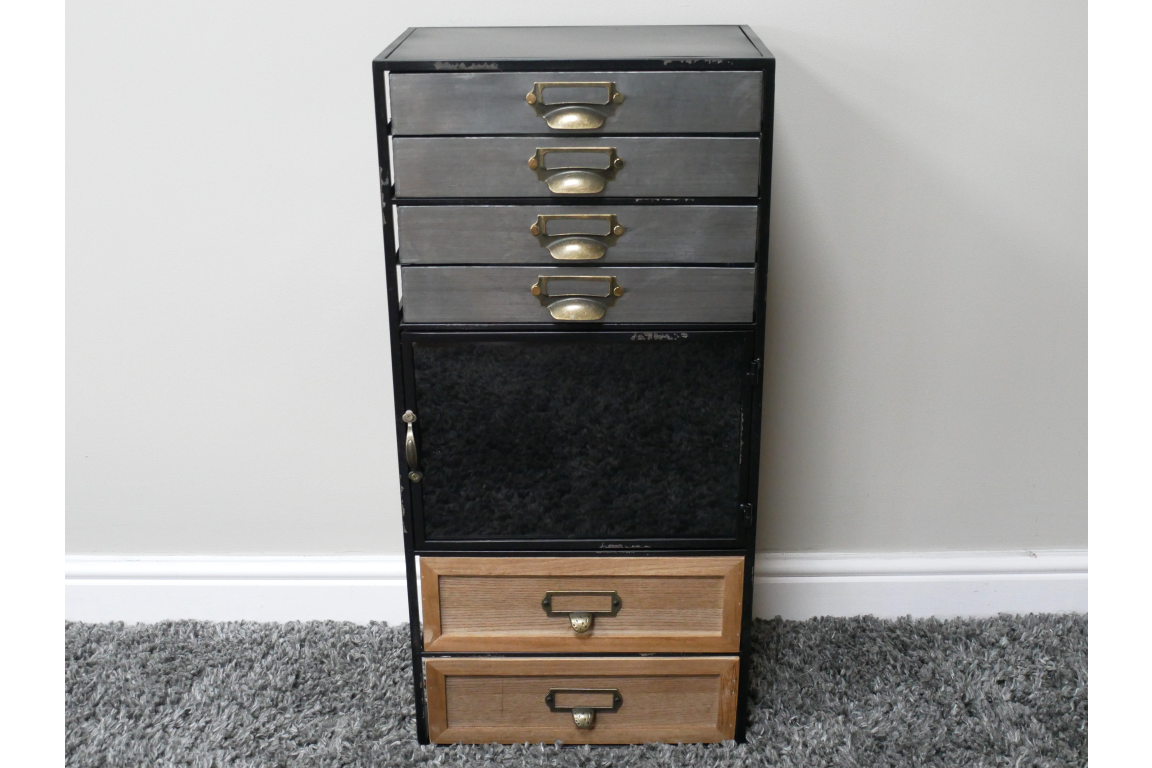 Meuble mural avec porte vitrée et tiroirs