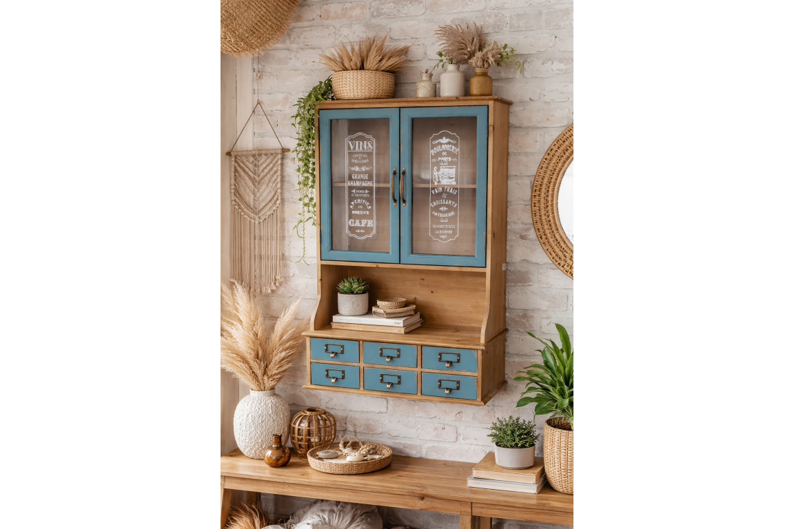 Meuble mural à deux portes et six tiroirs