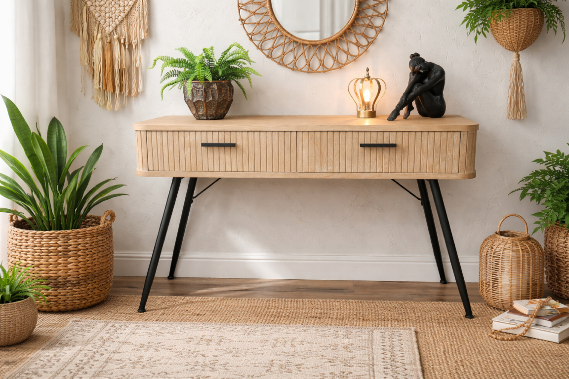 Bureau en chêne cérusé avec deux tiroirs