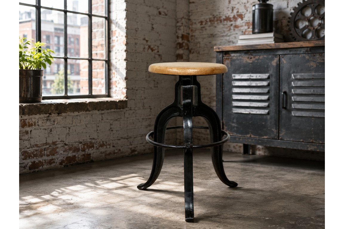 Tabouret en bois et métal style indus
