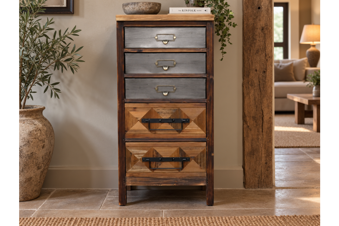 Meuble d'appoint en bois à cinq tiroirs.