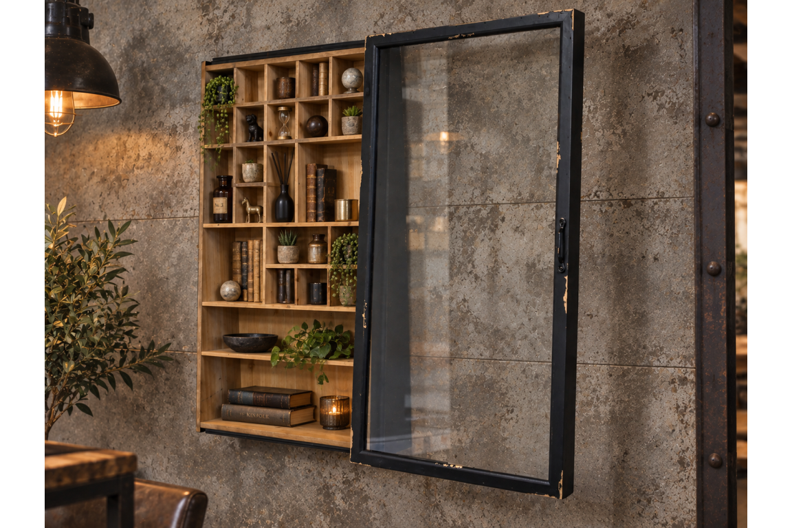 Vitrine murale en bois à 23 compartiments