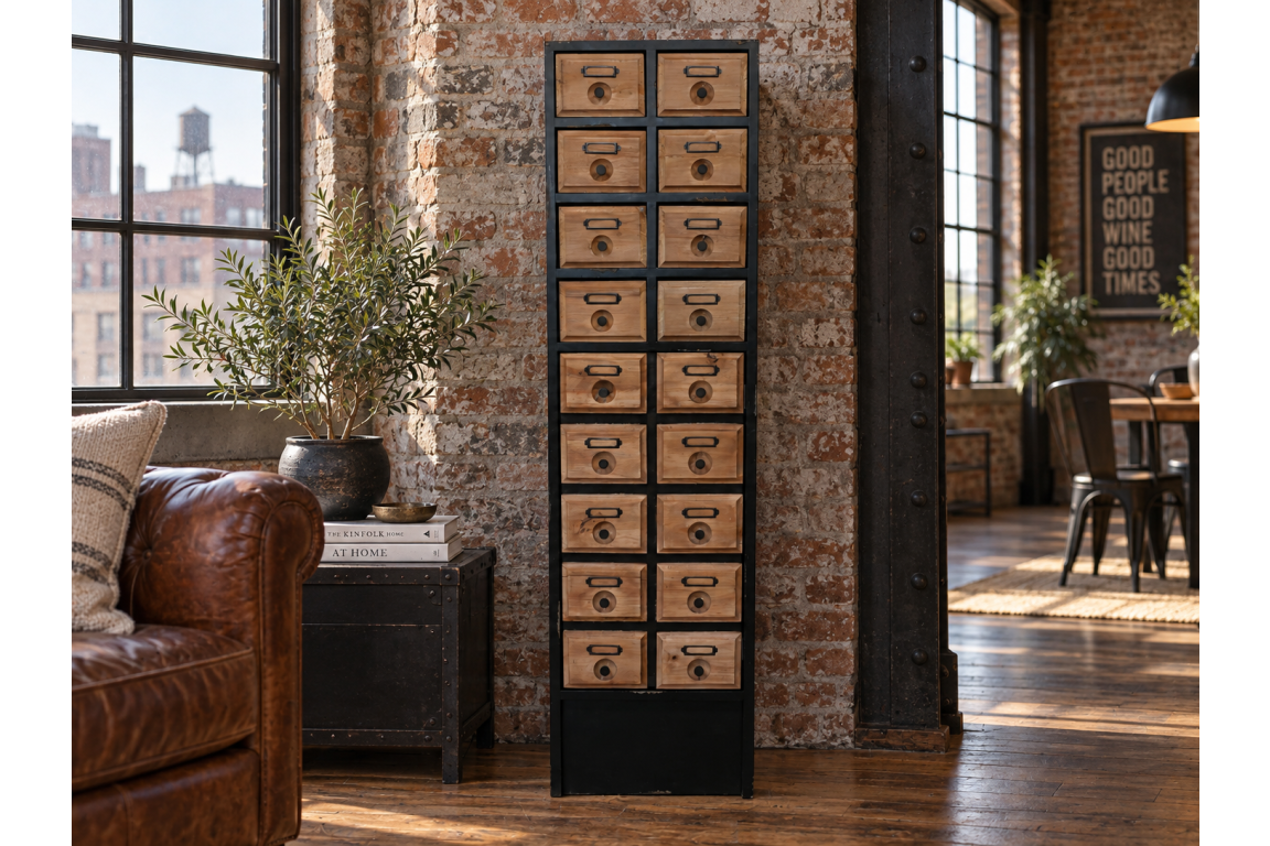 Cabinet en bois à 18 tiroirs style ancien